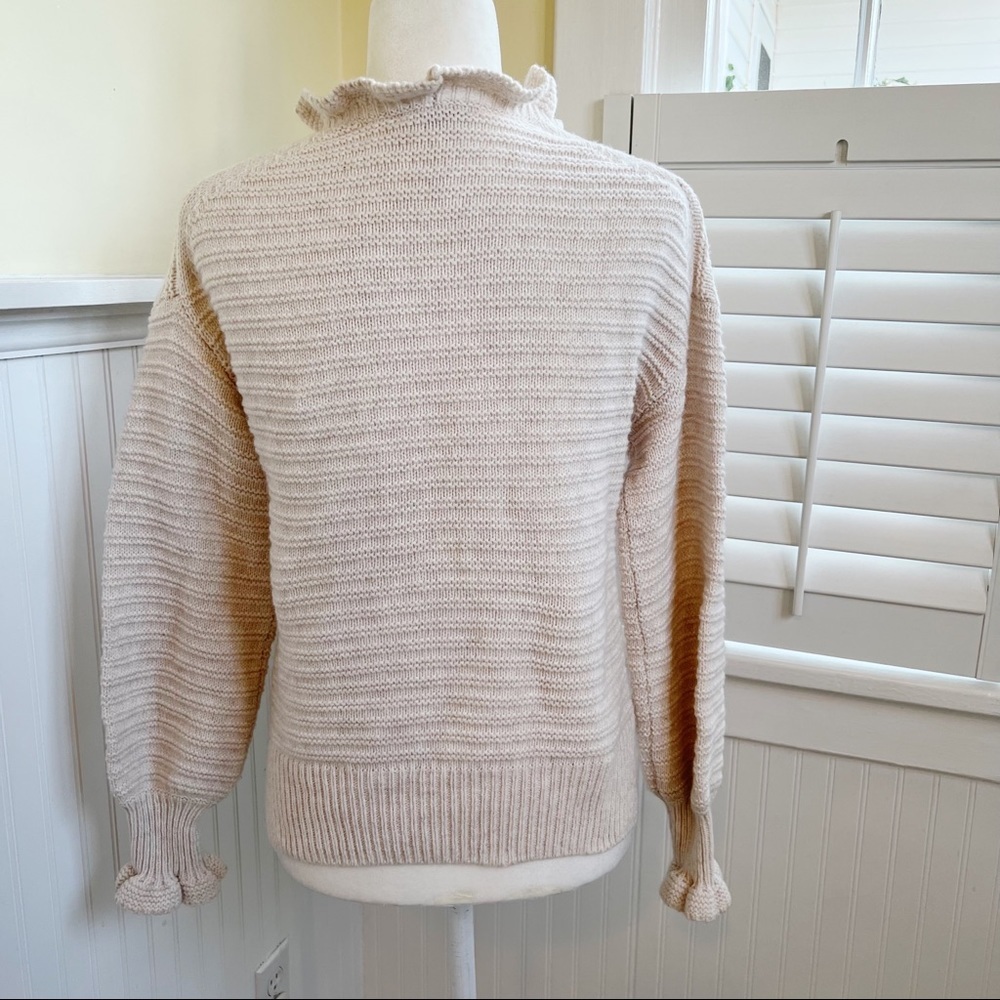 Madewell AG587 Antique Cream Ruffle Trim Textured Sweater Size XS - Picture 2 of 7